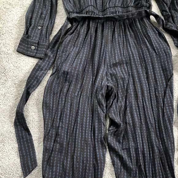 New NWT Uniqlo Marimekko navy blue dots collared belted dressy jumpsuit XS - Picture 3 of 6